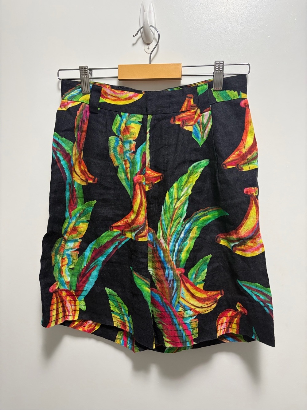 FARM RIO Preta Tropical Banana Floral Linen High-Waisted Shorts Size XS